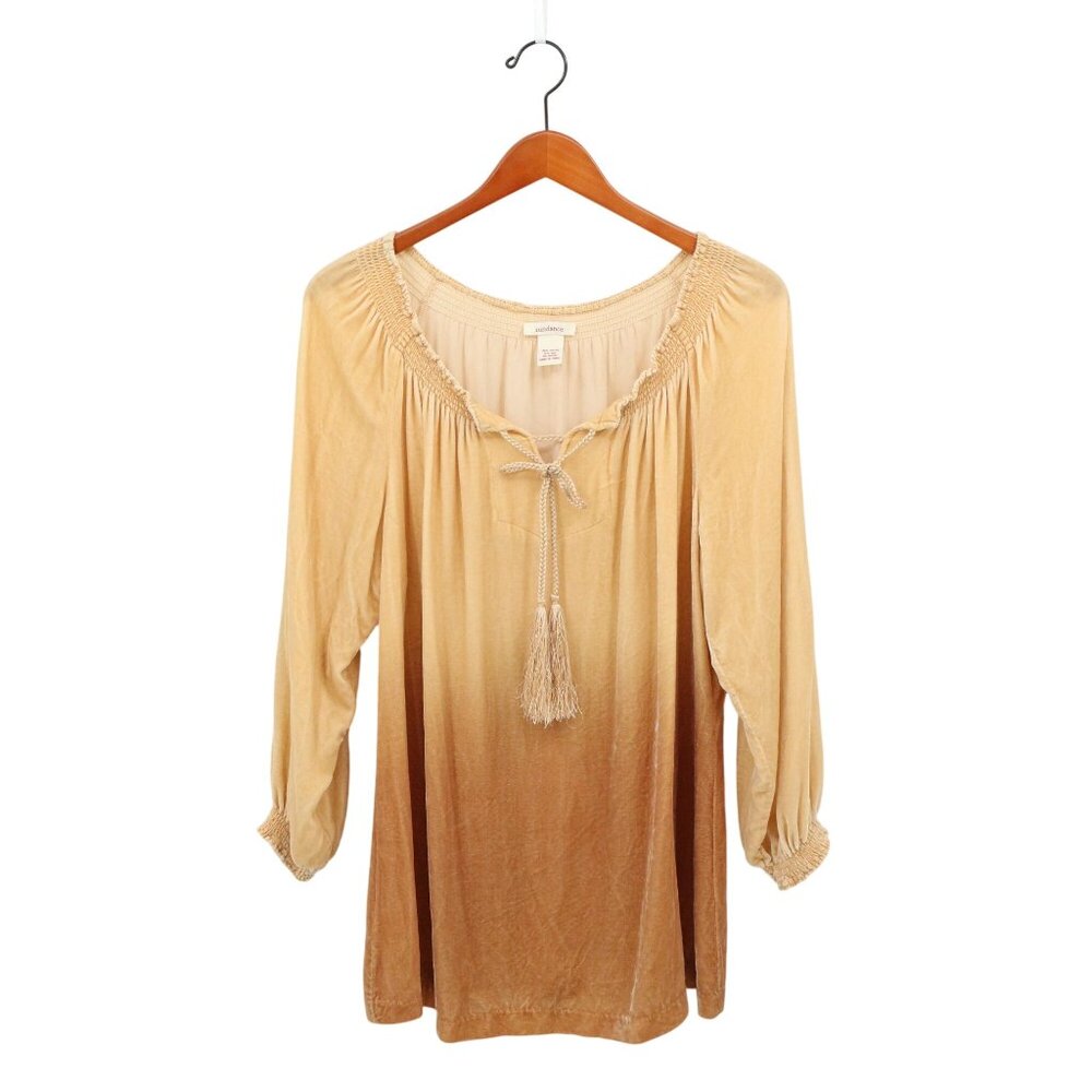 Sundance Ombre Silk Blend Velvet Boho Tassel V-Neck Off Shoulder Peasant Top L X